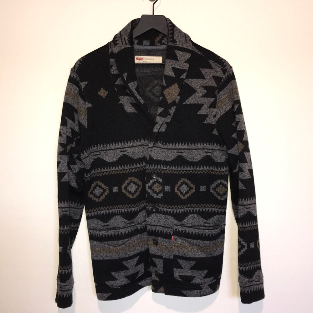 Geo Pattern Shawl Collar Cardigan